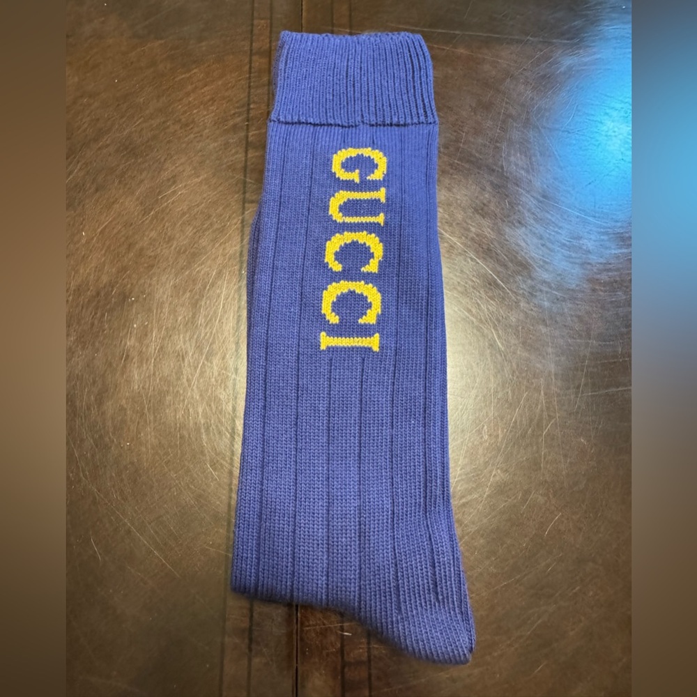 New Authentic Gucci Logo Socks Navy Size M - Picture 2 of 14